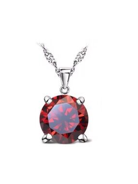 Swarovski Elements 925 Sterling Silver Garnet Red Round Solitaire Necklace NEW